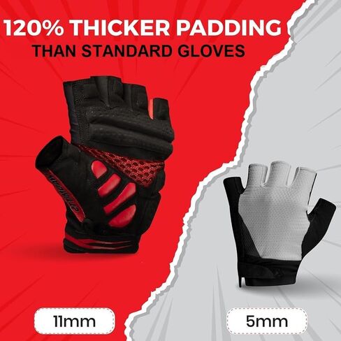 11mm Extra Thick Half Finger Padded Cycling Gloves – Shock-Absorbing, Anti Chatter Bike Gloves for Men and Women Cycling, Lifting, Wheelchair Use in Saudi Arabia