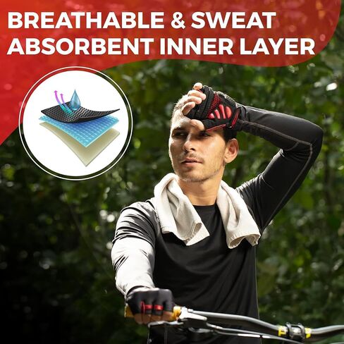 11mm Extra Thick Half Finger Padded Cycling Gloves – Shock-Absorbing, Anti Chatter Bike Gloves for Men and Women Cycling, Lifting, Wheelchair Use in Saudi Arabia