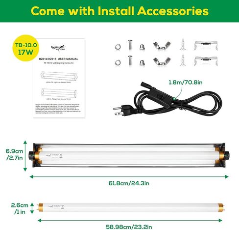T5 UVB Reptile Light Fixture HO UVB Bulb Lighting Combo Kit, 10.0 UVB Light for Reptiles Terrarium Hood with 39W Reptile Light Bar UVA UVB Desert Lamp for Bearded Dragon Turtle Tank, 34Inch in Kuwait