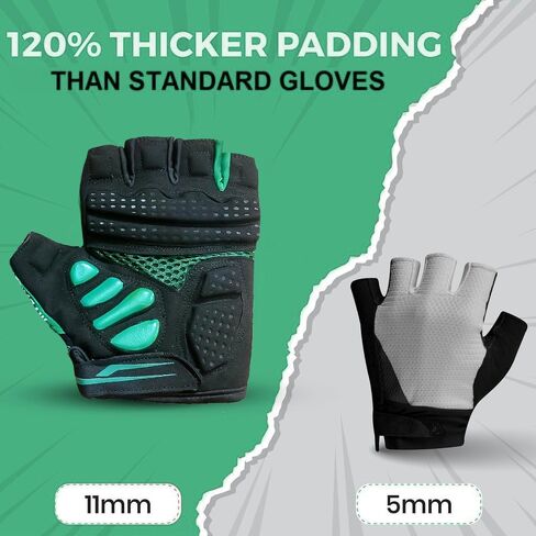 11mm Extra Thick Half Finger Padded Cycling Gloves – Shock-Absorbing, Anti Chatter Bike Gloves for Men and Women Cycling, Lifting, Wheelchair Use in Saudi Arabia