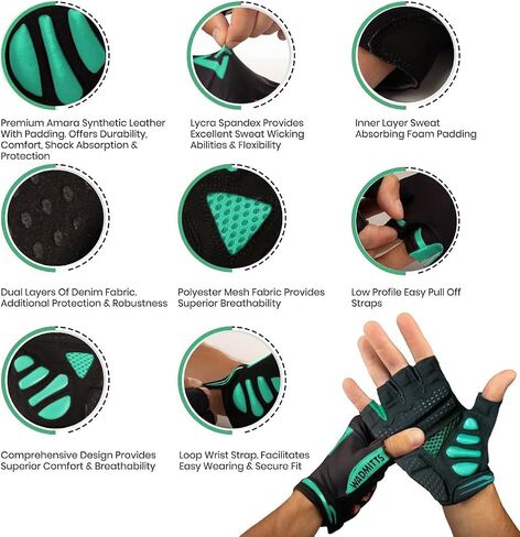 11mm Extra Thick Half Finger Padded Cycling Gloves – Shock-Absorbing, Anti Chatter Bike Gloves for Men and Women Cycling, Lifting, Wheelchair Use in Saudi Arabia