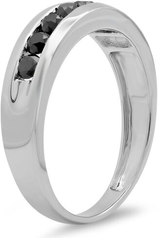 مجموعة DazzlingRock 0.95 قيراط (CTW) حقيقية جولة أسود الماس السوداء 7 الحجر الزفاف الفرقة الزفاف 1 CT ، الجنيه الاسترليني الفضة in Saudi Arabia