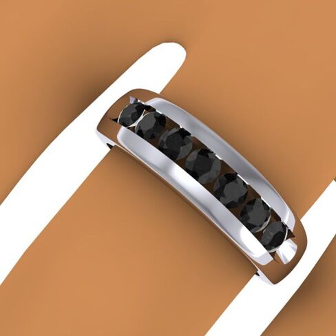 مجموعة DazzlingRock 0.95 قيراط (CTW) حقيقية جولة أسود الماس السوداء 7 الحجر الزفاف الفرقة الزفاف 1 CT ، الجنيه الاسترليني الفضة in Saudi Arabia