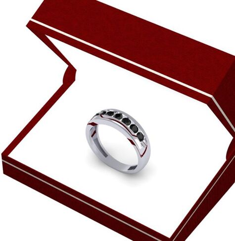 مجموعة DazzlingRock 0.95 قيراط (CTW) حقيقية جولة أسود الماس السوداء 7 الحجر الزفاف الفرقة الزفاف 1 CT ، الجنيه الاسترليني الفضة in Saudi Arabia