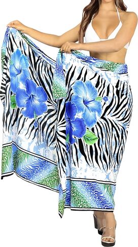 تنورة بيكيني للسيدات من LA LEELA، ملابس سباحة سارونج، ملابس سباحة تغطي الصيف، ملابس سباحة على الشاطئ، أغطية لف الشاطئ للنساء، مقاس واحد، الكركديه الأحمر، أبيض in Kuwait