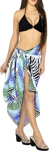 تنورة بيكيني للسيدات من LA LEELA، ملابس سباحة سارونج، ملابس سباحة تغطي الصيف، ملابس سباحة على الشاطئ، أغطية لف الشاطئ للنساء، مقاس واحد، الكركديه الأحمر، أبيض in Kuwait