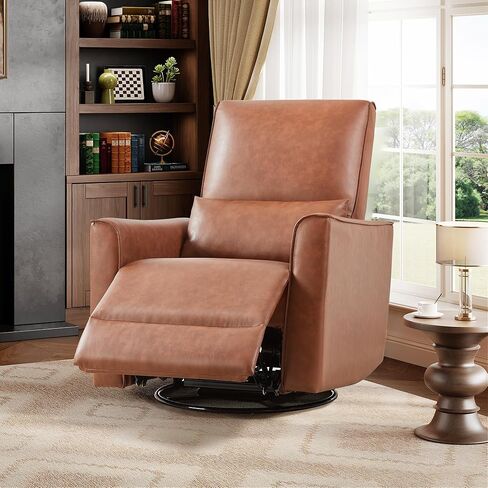 IDEALHOUSE Recliner Chair with Rocker & 360° Swivel, Rocking Chair Nursery, Glider Rocker Recliner, PU Leather Sofa Chair with high Back, Deep Seat for Nursery, Living Room, Bedroom, Brown in Saudi Arabia