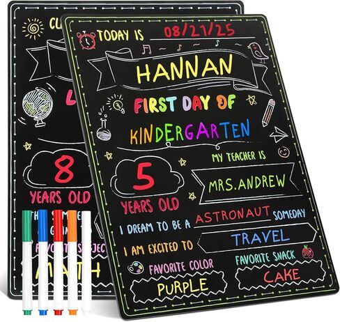 First and Last Day of School Board Sign with 5 Liquid Chalk, Fabmaker 9.4"x11.8" Back to School Sign Board Premium Density Board, Double-Sided 1st Day of School Kindergarten Preschool Sign in Saudi Arabia
