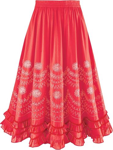 Collections Etc Women's Embroidered & Ruffle Trim Skrt Coral Large in Saudi Arabia