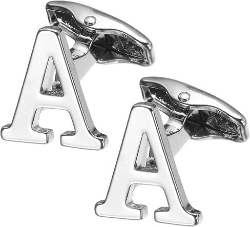 uxcell 2pcs أزرار أكمام الأزرار الأولية ، Iron Monogram Alphabet Links for Men Business Groom Party (Silver ، Letter A) in Saudi Arabia