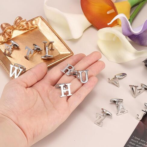 uxcell 2pcs أزرار أكمام الأزرار الأولية ، Iron Monogram Alphabet Links for Men Business Groom Party (Silver ، Letter A) in Saudi Arabia