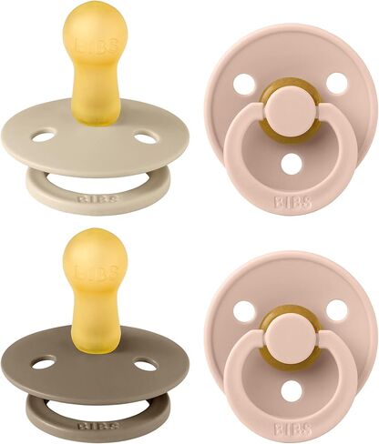 BIBS Colour Soother 4-Pack | BPA Free Dummy Pacifier | Round Nipple | Natural Rubber Latex | Made in Denmark | Size 6-18 Months | Iron Mix in Kuwait