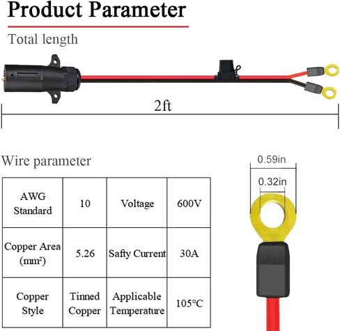 7 Way Trailer Plug to O Ring Cable,10AWG 7 Pin Power Access to O-Ring Connector with 30A, 40A Fuse, 7-Pole Blade to 2-Pin 12V Power Sourcefor RV Truck Trailer(2FT) in Saudi Arabia