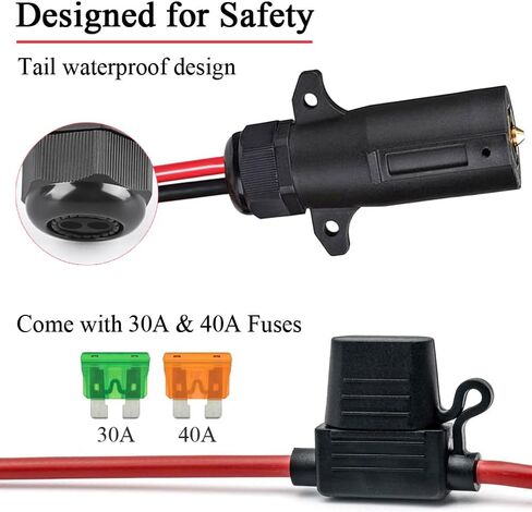 7 Way Trailer Plug to O Ring Cable,10AWG 7 Pin Power Access to O-Ring Connector with 30A, 40A Fuse, 7-Pole Blade to 2-Pin 12V Power Sourcefor RV Truck Trailer(2FT) in Saudi Arabia