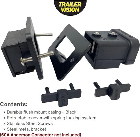 Trailer Vision 50 Amp Anderson Connector Flush Mount - SB50 Protective Case Fits 6-12 AWG Battery Plug Cover for Towbar Trucks Golf Cart Cables 4WD Industrial Marine Trailers - 50A with Metal Bracket in Saudi Arabia
