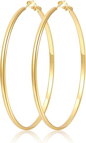 Loumileo 3mm Thin 925 Sterling Silver & 14K Gold Hoop أقراط أقراط فضية كبيرة للنساء أقراط الأطواق الخفيفة للنساء للنساء 30/40/10/65 ملم in Kuwait