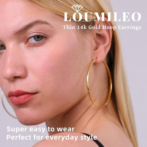 Loumileo 3mm Thin 925 Sterling Silver & 14K Gold Hoop أقراط أقراط فضية كبيرة للنساء أقراط الأطواق الخفيفة للنساء للنساء 30/40/10/65 ملم in Kuwait