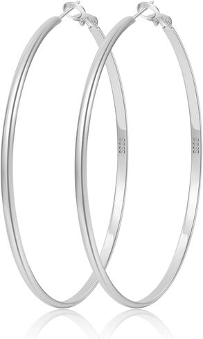 Loumileo 3mm Thin 925 Sterling Silver & 14K Gold Hoop أقراط أقراط فضية كبيرة للنساء أقراط الأطواق الخفيفة للنساء للنساء 30/40/10/65 ملم in Kuwait