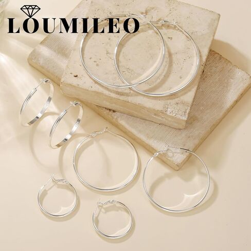 Loumileo 3mm Thin 925 Sterling Silver & 14K Gold Hoop أقراط أقراط فضية كبيرة للنساء أقراط الأطواق الخفيفة للنساء للنساء 30/40/10/65 ملم in Kuwait