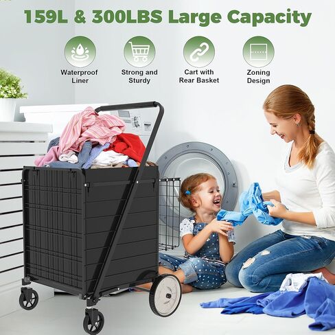 Heavy Duty Folding Shopping Cart for Groceries, Jumbo Grocery Carts with 360° Swivel Wheels, Waterproof Bag, Portable Utility Trolley for Daily, Laundry, Holds Up to 320 LBS in Kuwait