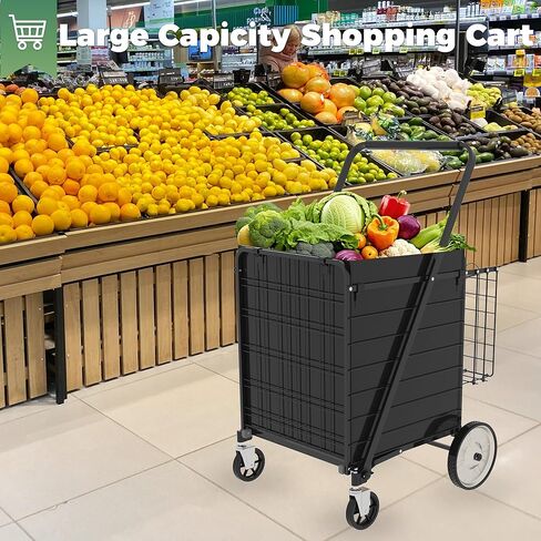 Heavy Duty Folding Shopping Cart for Groceries, Jumbo Grocery Carts with 360° Swivel Wheels, Waterproof Bag, Portable Utility Trolley for Daily, Laundry, Holds Up to 320 LBS in Kuwait
