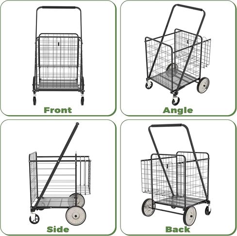 Heavy Duty Folding Shopping Cart for Groceries, Jumbo Grocery Carts with 360° Swivel Wheels, Waterproof Bag, Portable Utility Trolley for Daily, Laundry, Holds Up to 320 LBS in Kuwait