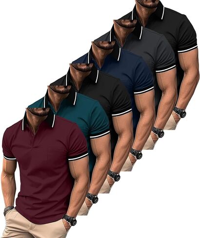 ZITY 6 Pack Men Polo Shirts Short Sleeve with Pocket Wicking Shirts for Men Casual Collared T-Shirts 8.3 Per Piece in Saudi Arabia
