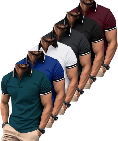 ZITY 6 Pack Men Polo Shirts Short Sleeve with Pocket Wicking Shirts for Men Casual Collared T-Shirts 8.3 Per Piece in Saudi Arabia