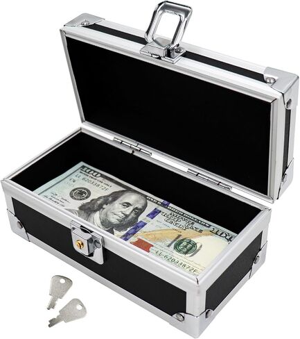 Cash Box, Aluminium Alloy Money Organizer for Cash, Card, Bill, Check, Gadgets, Savings Box, Petty Cash Box, Money Holder, Coin Storage Box, Single Row Currency Tray in Saudi Arabia