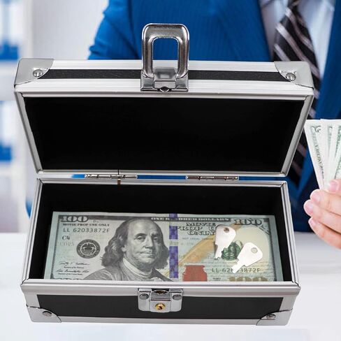 Cash Box, Aluminium Alloy Money Organizer for Cash, Card, Bill, Check, Gadgets, Savings Box, Petty Cash Box, Money Holder, Coin Storage Box, Single Row Currency Tray in Saudi Arabia