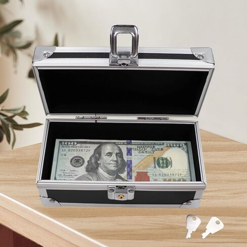 Cash Box, Aluminium Alloy Money Organizer for Cash, Card, Bill, Check, Gadgets, Savings Box, Petty Cash Box, Money Holder, Coin Storage Box, Single Row Currency Tray in Saudi Arabia