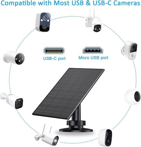 2W لوحة شمسية لكاميرا الأمان في الهواء الطلق ، شاحن USB/USB-C مع IP65 مقاومة للماء ، 360 درجة قابلة للتعديل وكابل 7.2 قدم ، متوافق مع كاميرات البطارية القابلة لإعادة الشحن (2 حزمة ، أسود) in Kuwait