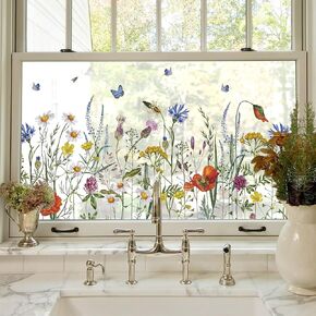 Window Privacy Film,Colorful Floral Window Stickers,Removable DIY Bouquet Static Clings, Decals for Home School Office Party Supplies, Wildflower Reverie‌, 17.5 x 78.7 in in Kuwait