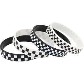 4PC Black & White Silicone Sports Bracelet Racing Flag Check Bracelet in Kuwait