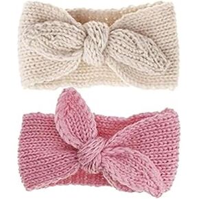 2 قطعة طفل دافئ الحياكة Headbands القوس العصابات الشعر المطاطية اليدوية إكسسوارات الشعر للأطفال حديثي الولادة (البيج + الكاكي) in Kuwait