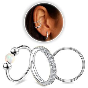 Cartilage Hoop Earrings for Women Helix Conch Piercing Jewelry 16G/18G/20G 14K Gold Plated 316L Surgical Steel Opalite Nose Rings Hoops With Cubic Zirconia Septum Rings 8/9/10mm in Saudi Arabia