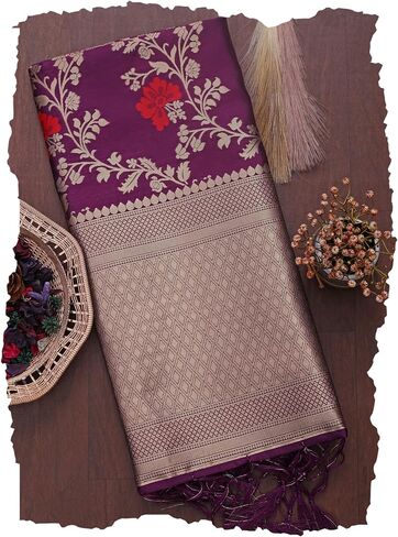 DEVANGI Women's Woven Jacquard Banarasi Silk Printed Dupatta/Chunni with Meena Work in Saudi Arabia