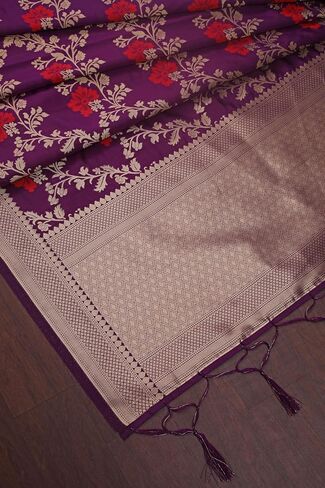 DEVANGI Women's Woven Jacquard Banarasi Silk Printed Dupatta/Chunni with Meena Work in Saudi Arabia