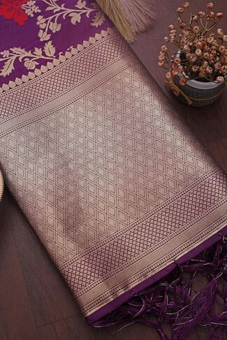 DEVANGI Women's Woven Jacquard Banarasi Silk Printed Dupatta/Chunni with Meena Work in Saudi Arabia