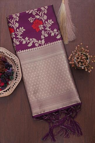 DEVANGI Women's Woven Jacquard Banarasi Silk Printed Dupatta/Chunni with Meena Work in Saudi Arabia
