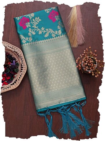 DEVANGI Women's Woven Jacquard Banarasi Silk Printed Dupatta/Chunni with Meena Work in Saudi Arabia