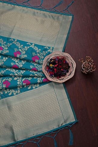 DEVANGI Women's Woven Jacquard Banarasi Silk Printed Dupatta/Chunni with Meena Work in Saudi Arabia