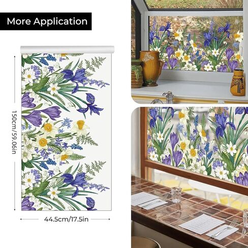 Window Privacy Film,Colorful Floral Window Stickers,Removable DIY Bouquet Static Clings, Decals for Home School Office Party Supplies, Wildflower Reverie‌, 17.5 x 78.7 in in Saudi Arabia
