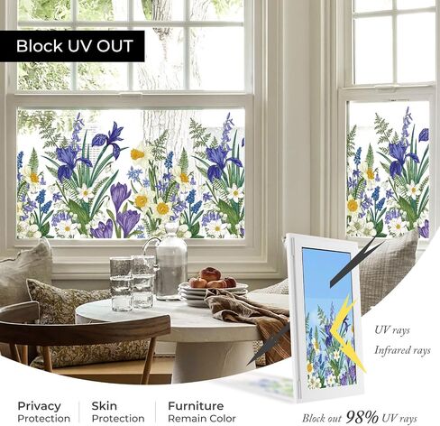 Window Privacy Film,Colorful Floral Window Stickers,Removable DIY Bouquet Static Clings, Decals for Home School Office Party Supplies, Wildflower Reverie‌, 17.5 x 78.7 in in Saudi Arabia