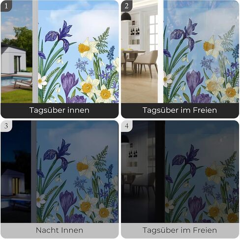 Window Privacy Film,Colorful Floral Window Stickers,Removable DIY Bouquet Static Clings, Decals for Home School Office Party Supplies, Wildflower Reverie‌, 17.5 x 78.7 in in Saudi Arabia