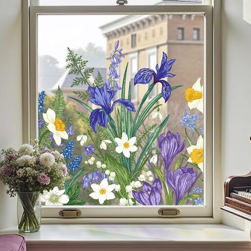 Window Privacy Film,Colorful Floral Window Stickers,Removable DIY Bouquet Static Clings, Decals for Home School Office Party Supplies, Wildflower Reverie‌, 17.5 x 78.7 in in Saudi Arabia