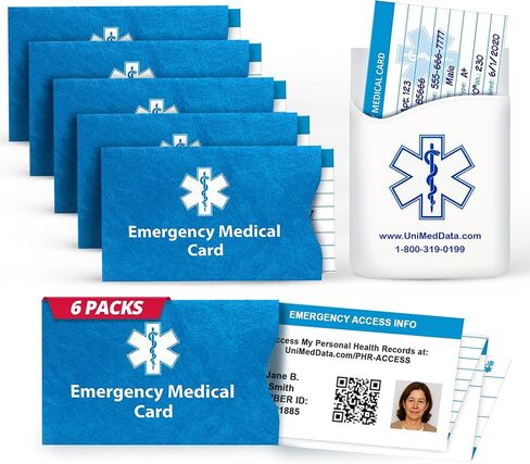 Emergency Medical Alert Informations ID Wallet Cards with Protective Tyvek Sleeves – Recognizable Star of Life Symbol for First Responders, Pocket Size, Pack of 4 in Saudi Arabia