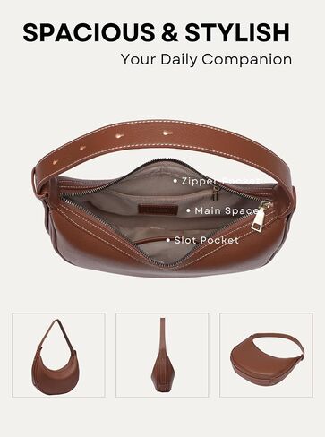 Shoulder Purses for Women Leather Crescent Handbag Mini Clutch Purse with Adjustable Strap Zipper Closure in Saudi Arabia