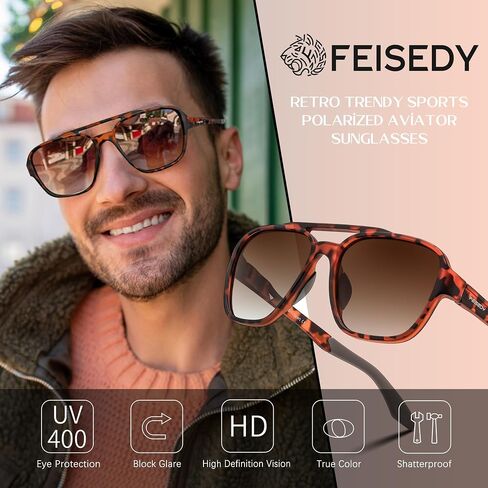 Feisedy Retro 70s Aviatiator نظارات شمسية للرجال نساء ، نظارات شمسية للرياضات المستقطبة UV400 لقيادتها في الهواء الطلق B0260 in Saudi Arabia
