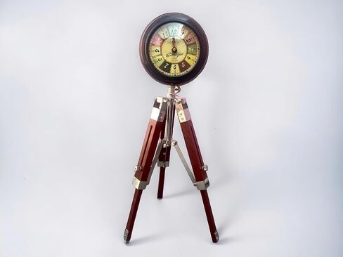 Vintage Wooden Tripod Clock | Antique Nautical Standing Timepiece | Collectible Home & Office Decor | Retro Brass Finish Floor Clock in Saudi Arabia
